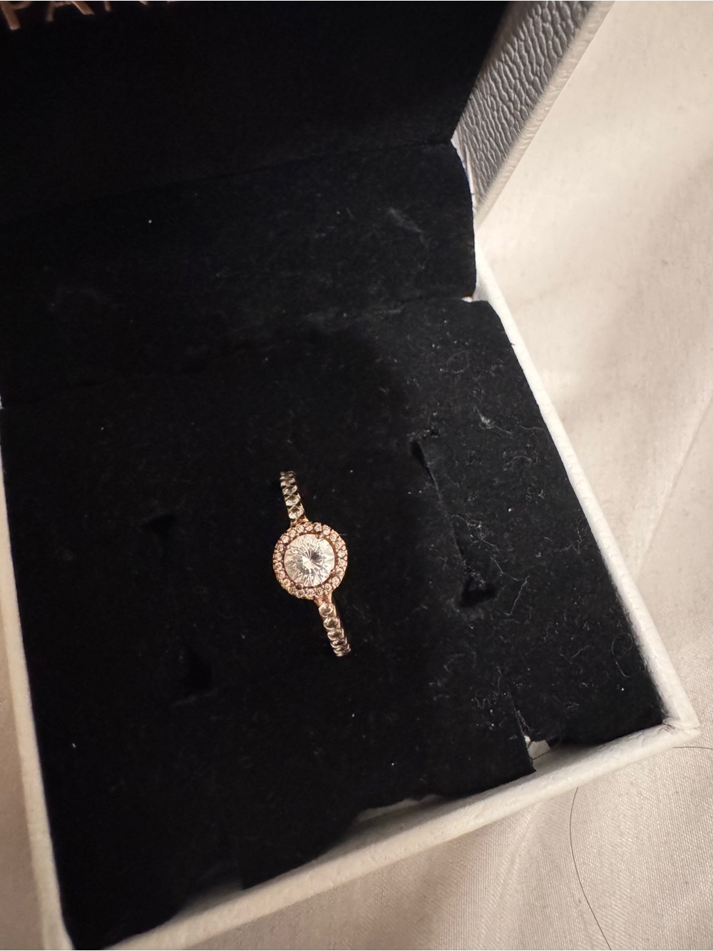 Pandora Rose Gold Halo Ring with Clear Center Stone
